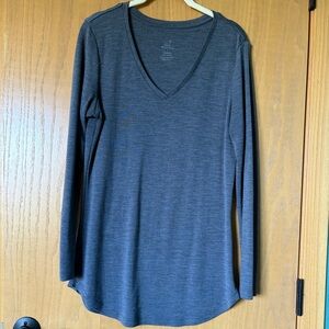 Woolx Medium Weight 100% Merino Wool Charcoal V-Neck Long Sleeve Top